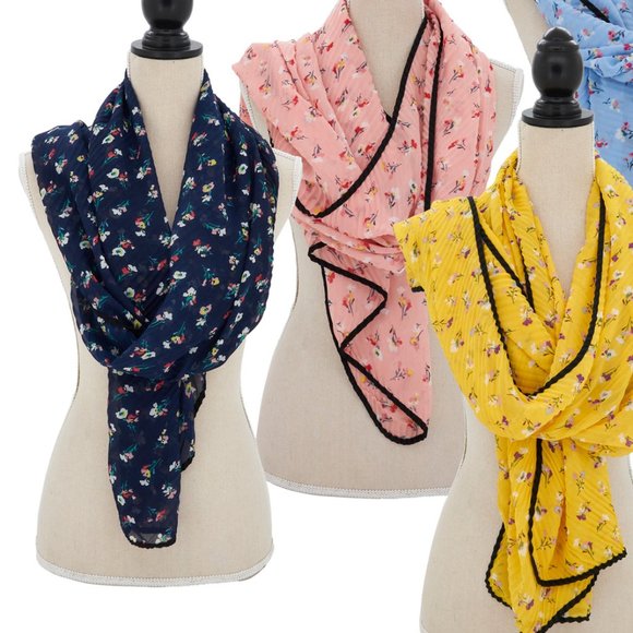 Navy Blue Floral Ruffled Scarf - Picture 2 of 3